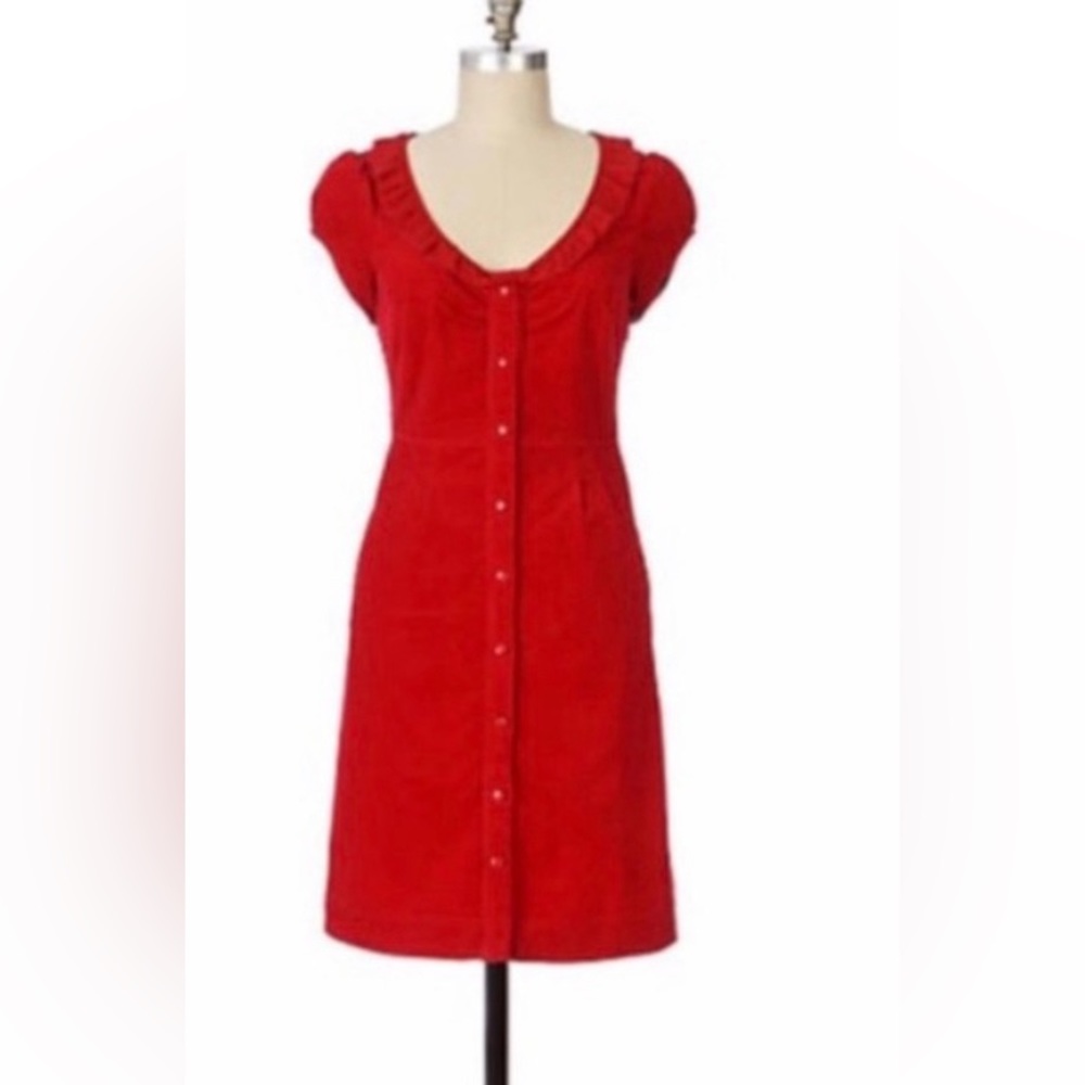Anthropologie Red corduroy dress purchased, size 4.